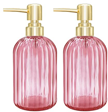 GCCL Soap Dispenser - 2 Pack 14 Oz Kitchen Soap Dispenser with Pump, Bathroom Transparent Soap Dispenser Bottle for Hand Soap, Dish Soap or Lotion (Pink)