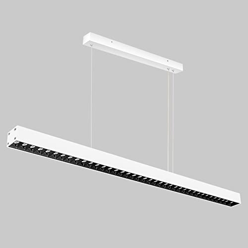 Zewanny LED Büro Hängelampe Weiß,Wohnzimmerlampe Pendelleuchte Esstisch Hängeleuchte,Moderno Höhenverstellbar 107CM 36W 4000K Natural Licht Aluminium Büroleuchte Pendellampe