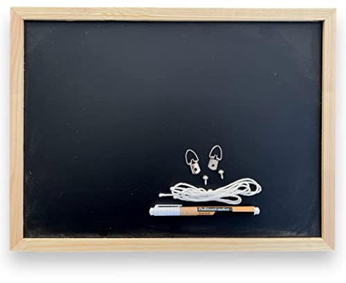 Mini lavagna memo con gesso e materiale da appendere, con cornice in legno (30 x 40 cm, lavagnetta nera