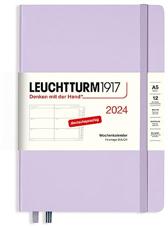 LEUCHTTURM1917 367609 Wochenkalender Medium (A5) 2024, mit Extraheft für Adressen und Jahrestage für Adressen und Jahrestage, Lilac, Deutsch, 12 Monate