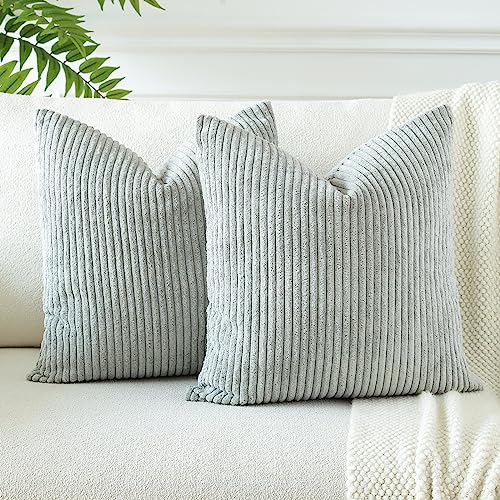 JOTOM 2er Set Cord Kissenbezüge Kissenhülle Dekorative Zierkissen Sofakissen Couchkissen Dekokissen Kissenbezug Deko Kissenhülle für Sofa Wohnzimmer 40x40cm Grau Grün