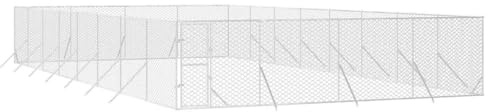 vidaXL Outdoor Dog Kennel, Chicken Run with Door, Dog House with Lockable Door, Chicken Coop for Small Animals, Silver Galvanised Steel