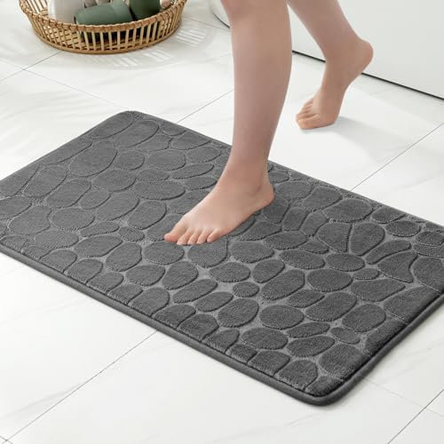 MIULEE Geometrische Badematte Memoryschaum Badezimmerteppich Badteppich Memory Foam Duschvorleger Teppich Badvorleger Fussmatte rutschfeste Matte für Badezimmer Wohnzimmer 50x80 cm Grau