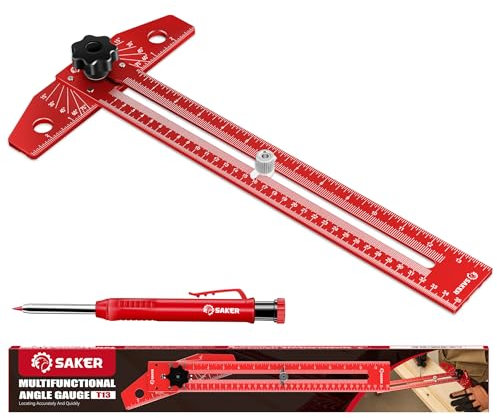 Saker Aluminum Alloy Sliding T-Square, Precision Angle Adjustment Scriber Marking Line Drawing Aid, Adjustable