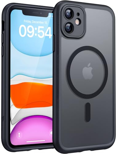 TOCOL für iPhone 11 Hülle für Magsafe, Vollständiger Kameraschutz Stoßfest Kratzfest Transluzente Rückseite Magnetisch Handyhülle für iPhone 11 Case, Schwarz