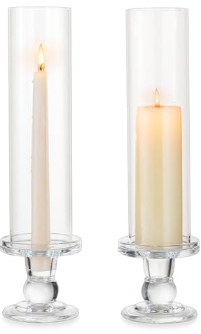 Inweder Portavelas Cilindros de Vidrio Transparente, 25cm Alto, 2 Pcs