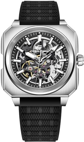 TAYSHILEY Pagani Design Montre mécanique automatique pour homme en acier inoxydable Étanche jusqu'à 50 m Montre de sport en verre saphir Bracelet en cuir, Noir , Classique