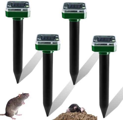 Lot de 4 répulsifs solaires anti-taupes - Répulsif contre les animaux - Avec IP65 - Pour la pelouse, les cours de jardin