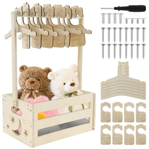 Wooden Baby Shower Crate Closet with Handle Large Capacity Baby Storage Crate Hamper Attractive Baby Clothes Rack Decorative Baby Basket for New Born Baby Shower, Pregnancy Gifts for New Parents(C)