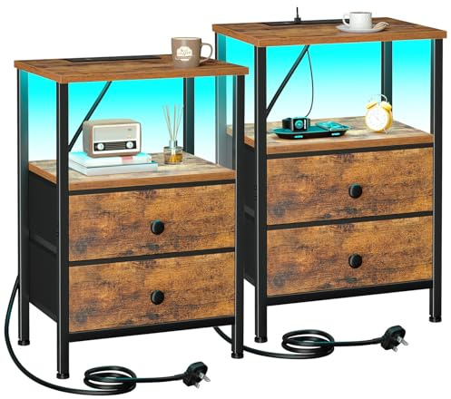 AMHANCIBLE Bedside Tables Set of 2, Side Table with Charging Station
