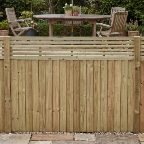 Fence Panel Topper 6ft x 1ft Vogue Slatted Garden Trellis Wooden 3pk | 182.8cm x 32cm, Decorative Flat Top Venetian Fencing, Wall-Mount, Add Extra Height & Privacy, Balcony & Patio Screen Treated