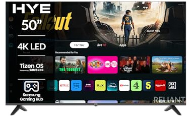 HYE 50 Inch Smart TV 4K UHD LED – Slimline 50 smart Television with Samsung Tizen, Gaming Hub, HDR, WiFi, HDMI x3, USB x2, Optical, Cable & Satellite Connectivity - 50UHDS2008