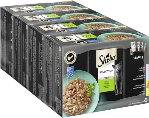 Sheba Selection Portionsbeutel Multipack Feine Vielfalt in Sauce MSC 4X 12x85g Katzenfutter Nassfutter Katzennassfutter Futter