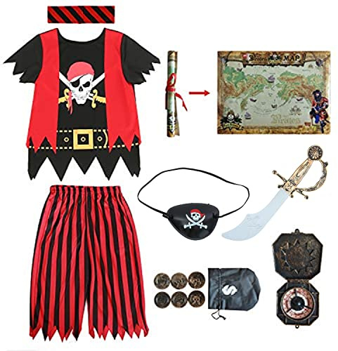 Sincere Party Kids' Pirate Costume for party, pirate role-play kits for kids 3-4, 5-6, 7-8, 8-10