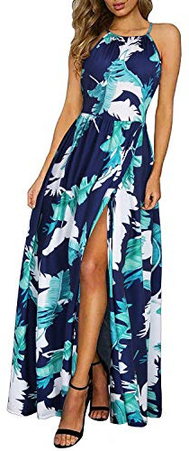 KILIG Maxi Dresses for Women UK Summer Dress Halter Neck Wedding Guest Elegant Long Dress Floral Beach Sundress(Floral-A,X-Large)
