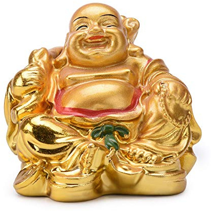 BRABUD Resin Feng Shui Golden Laughing Sitting Buddha Colorful Statue Wealth Luck Home Desk Decoration Gift 2.2'' (H) TQZDBS63