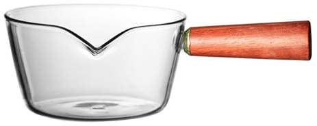 Verve Jelly mjölkkastrull i glas non-stick kastrull med trähandtag, klar mjölkpanna, mini smörvärmare för matlagning, nudlar, soppor, varm mjölk, 15 x 11,9 x 7 cm, 900 ml