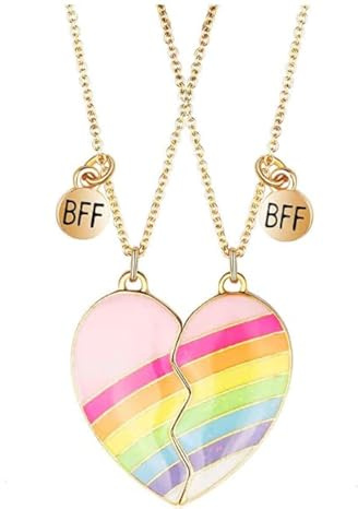 Pwsap 2 Pezzi Adorabili Collane BFF, Migliori Amici Mezzo Cuore Arcobaleno Collane a Catena con Ciondolo, Collane Magnetiche, Gioielli Dell'amicizia Regali per Donne Ragazze Amici Sorelle Coppie