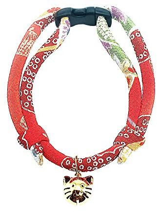 PetSoKoo Cat Collar with Kitty Face Bell. Cute Japan Chirimen Kitten Collar. Soft & Lightweight.