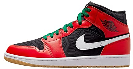 Nike Jordan Herren-Sneaker, Schwarz/Weiß/Malachit/Feuerrot, 43 EU