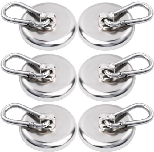 MIN CI 6 Neodym Magnethaken, 42mm Magnete mit Haken und Öse - Stark 50KG Zugkraft für Küche, Badezimmer und Schließfächer