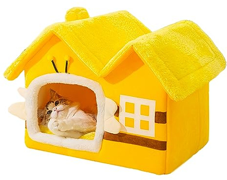 Cat Bed Cave, Bee Double Top Cat Bed Cave, Removable Washable, Collapsible Warm Cat Houses, Four Seasons Universal cat House Autumn and Winter, Cat Hideouts, Sleeping Bed and Pet Accessories