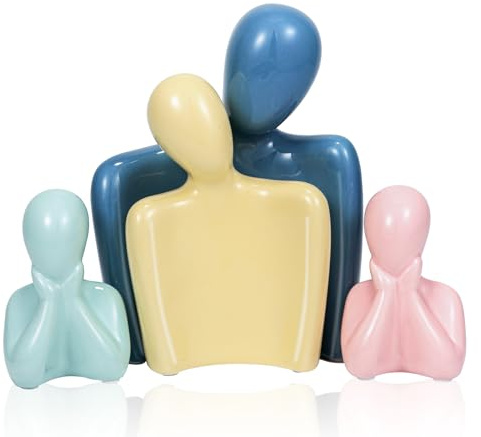 Kityemo Scultura in Ceramica Famiglia di Quattro - Elegante Statuetta per Arredare Casa in Soggiorno, Scaffale e TV - Regalo per i Genitori e un Memorabile Accento per la Stanza
