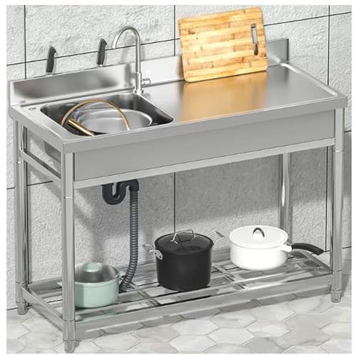 MiaJJooLi Lavello da cucina autoportante in acciaio inox per ristorante, ristorante, campeggio, mobile, per garage all'aperto, 100 cm