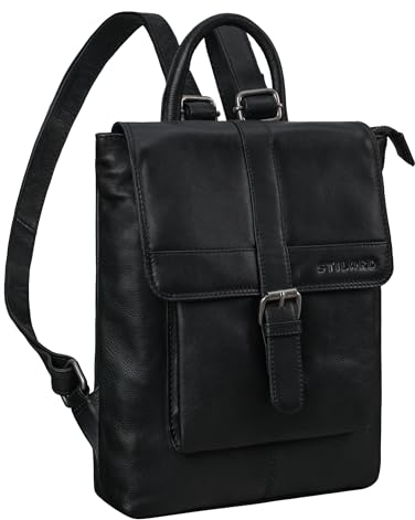 STILORD 'Agnes' Damen Rucksack klein Elegant Damenrucksack Leder Vintage Cityrucksack kleiner Lederrucksack Daypack für Arbeit Reisen Echtleder, Farbe:schwarz