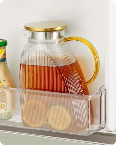 Baffect Karaffe Glas mit Deckel, 1.8L/63oz Kühlschrank Glaskanne mit Edelstahldeckel, Hoch Borosilikatglas Karaffe Krug für heiße oder kalte hausgemachte Getränke