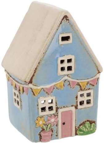 Shudehill Giftware Village Pottery Ceramic Tealight Holder Pretty Garden Floral House Pastel Collection (Flags Blue)