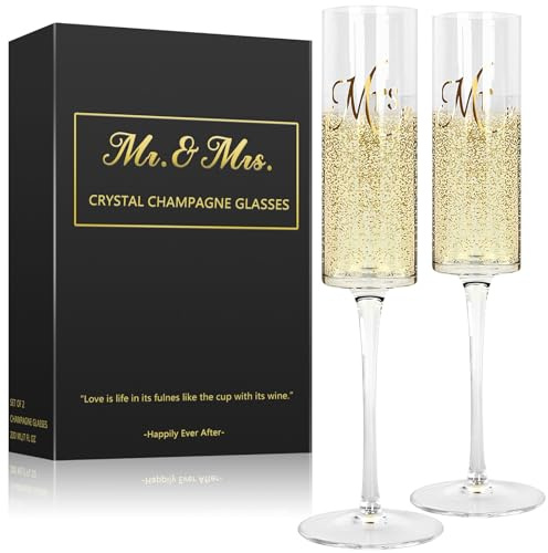 Kawlity 2 Champagne Flutes Engagement Wedding Gifts for Couples 210ml Elegant Glasses for Champagne Prosecco, 24488G40164YQ56OOQUBQS