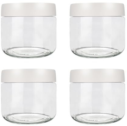 JJoexyfit Tarro de cristal con tapa de scew, recipientes para avena nocturna, con tapa, boca ancha, recipientes para fugas (300 ml, blanco)