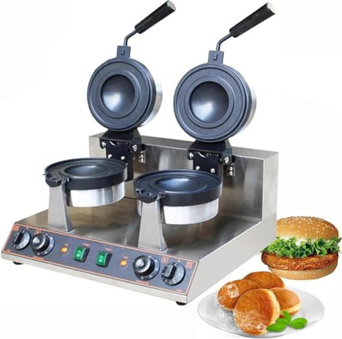 YANGYMM Macchina per Waffle Commerciale per Hamburger da 1300 W, Panettiera per Hamburger Gelato Acciaio Inossidabile per Cialde, Tempo e Temperatura, per Panifici, Ristoranti,B
