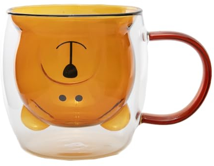 lachineuse - Tazza con orsetto carino, ambra - Bicchiere a doppia parete - Con manico - Capacità 275 ml - Tazza caffè, tè, cioccolata calda, cappuccino - Tazza decorativa giapponese - Idea regalo