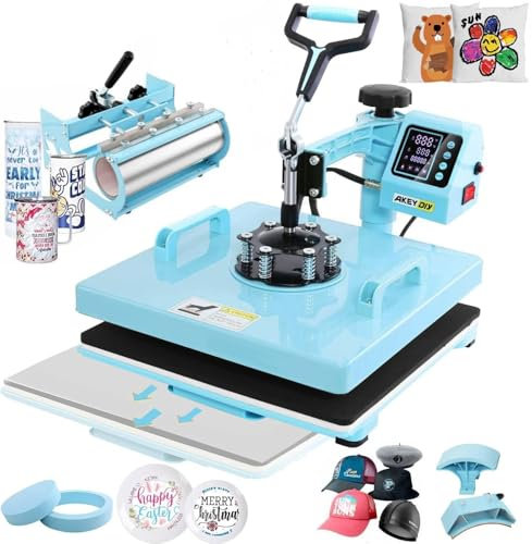 15x15 inch 5 in 1 Heat Press Machine with 30OZ Tumbler Attachment Sublimation Slide Out Tshirt Press Machine Digital Printing Transfer Heat Press Machine for T-Shirts Mugs Caps Plates,1400W
