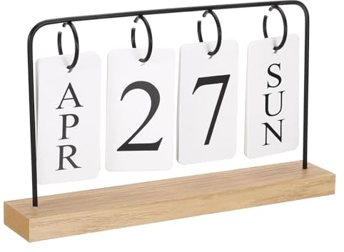 PATIKIL Vintage Wood Perpetual Calendar, Wooden Flip Calendar Turn Page Month Date Display for Desk Office Home Room Decoration, Black