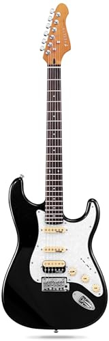 Fesley 39 Electric Guitar: Solid Body Electric Guitars for Intermediate &Pro Players with Wilkinson Pickups,Grover Tuners,6 String Guitar with Roasted Maple Neck,Single Coil Split System,Black