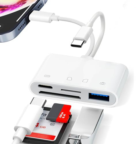 [Apple MFi Certified] SD Card Reader for iPhone iPad, 4 in 2 Lightning SD Card Reader with SD/MicroSD/USB3.0/Charging 4 Slots, USB C Camera Card Reader for iPhone16 15/iPad/Mac/Android Phones/Camera