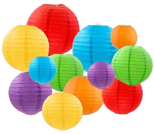 ZYOOO 12pcs Paper Lanterns,15/20/25cm Round Hanging Paper Lanterns Decoration for Wedding,Graduation,Anniversary,Carnival,Birthday Party,Home,Garden Decoration(Rainbow)