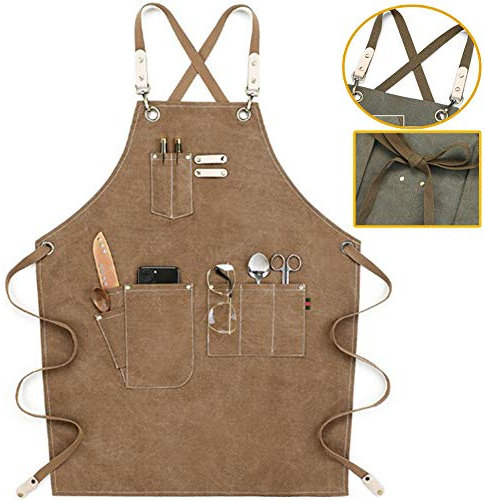 delantal de carpintería, delantal de herramientas, Delantal de trabajo lavado de lona, ​​delantal de tienda, 6 uds., correas desmontables ajustables, bolsillos grandes, delantal for herramientas, babe