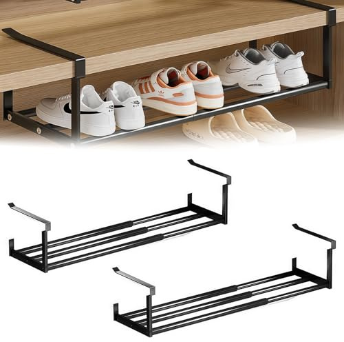 GOEDCH 2 unidades de estantería ajustable debajo del armario, apilador de zapatos: extensible de 40 a 70 cm, organizador de zapatos extensible debajo del armario, estante inferior, cesta colgante de