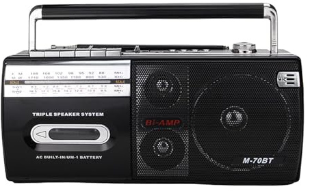 MotiveTech Reproductor de casetes, radiocasete para el hogar o el Exterior, Compacto, Multiusos, Ligero, Resistente, con diseño Retro de Radio.