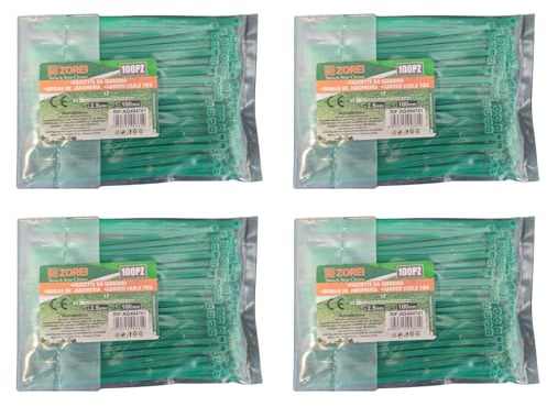 400 st gröna plastklämmor för trädgård, kabelband och rör, för elektriker och trädgårdsarbete (2,5 mm x 100 mm)