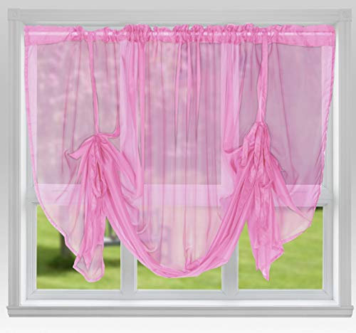John Aird Voile Tie Blind Curtain Panels 87 Wide x 48 Drop (Pink)