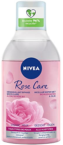 NIVEA - Eau Micellaire Biphase Rose Care - Efficacité Waterproof - Visage, Yeux, Lèvres - Nettoie, Tonifie & Purifie - Peau Fraîche & Hydratée - Eau De Rose Bio - Tous Types De Peaux - 400 ml