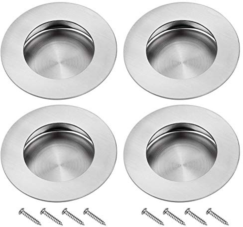 ZHANChen Tirador Empotrado Puerta Corredera de Acero Inoxidable Redondo Empuñaduras Empotradas con Tornillos Redondo Manilla para Puertas Armarios Cajones Correderas Cocina Plateado 4 Piezas
