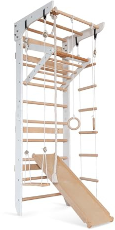 Wooden Swedish Ladder Wall Set – Kids Stall Bars for Exercise – Kids Swedish Gymnastic Wall Gym – Wood Stall Bar Gymnastics Playground – Best Gym for All Family All Ages Training Stretching (KINDER-3)