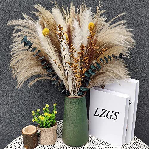 Torkade pampas naturlig torkad blomma dekoration, 60 st DIY torkade blommor, bukett, idealisk för boho vardagsrum-bröllop, sovrum och vaser (LZGSGO-0105)