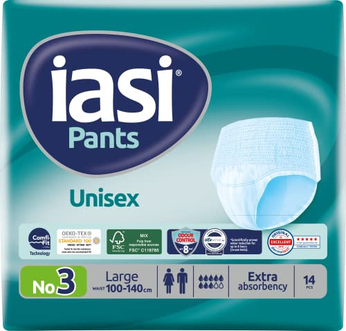 IASI Unisex-Pants mit hohem Schutz, 14 Einweghosen Größe L, Saugfähigkeit EXTRA, 14 Stück